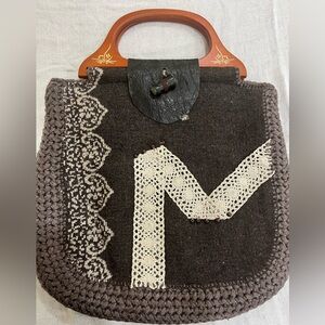 Brown Crochet Women's Bag with Lace Detail